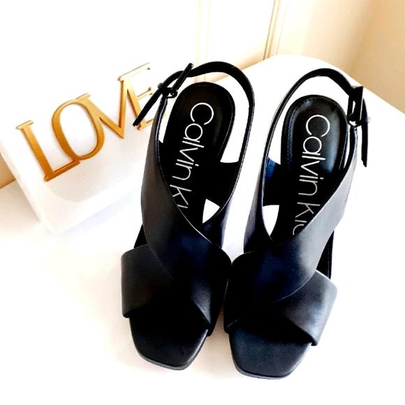 Calvin Klein Shoes - Calvin Klein Women Black Leather Sandal Heels 6.5M